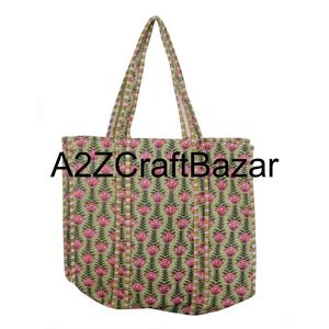 Bolsa de Compras de Algodón Hecha a Mano con Estampado de Bloques Indio, Bolsa de Mano para Mujer, Bolsa de Hombro Acolchada con Estampado de Bloques Hecha a Mano - Product Image 1