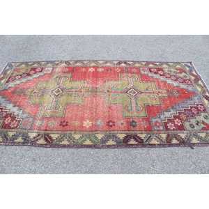 Alfombra Turca de 4.4x8.8 pies, Alfombra Vintage, Alfombra de Lana con Degradado Rojo y Azul - Product Image 3