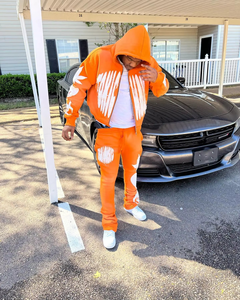 Unisex Winter Tracksuits 100% Cotton Reversible Eco-Friendly 2 Piece Sets <b>Zip</b>-Up <b>Hoodie</b> & Sweatpants Embroidery Washed - Product Image 1