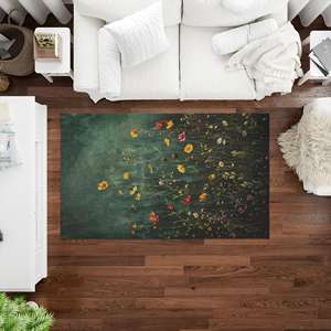 Vintage Botanical Flower Rug, Digital Print Artistic Carpet, Elegant <b>Garden</b> Style Floor <b>Mat</b>,Chenille Rug - Product Image 4