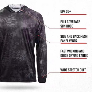 Venta al por mayor logotipo personalizado 100% algodón de manga larga pesca básica secado rápido protección UV rendimiento sudaderas con capucha UPF 50 + pesca con capucha - Product Image 3