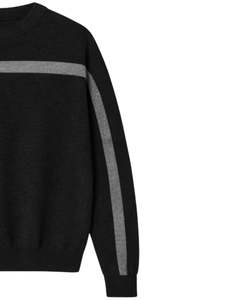 Pull en laine à col rond pour homme, noir, gris foncé, à rayures, manches longues, décontracté, pull d'hiver, doux et chaud - Product Image 4