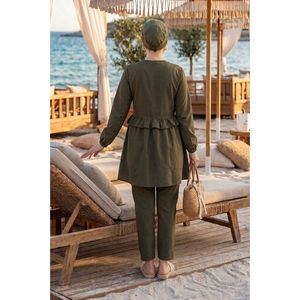 ชุดว่ายน้ำสามชิ้นสีกากี พร้อมระบายช่วงเอวและซิปด้านหน้า  บราดันทรงพร้อมโลโก้สั่งทำพิเศษ มีจำหน่ายในไซส์ใหญ่ XL - Product Image 4