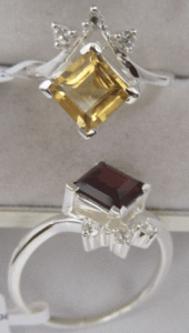 14K White Gold Princess Cut Gemstone <b>Ring</b> with <b>Citrine</b> & White Topaz Statement Fine Jewelry for Everyday Wear & Promises - Product Image 1