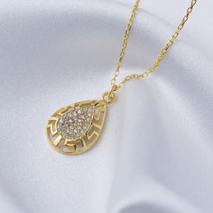 Gota diseño circón piedra motivo griego encanto collar turco joyería al por mayor 925 plata esterlina - Product Image 4