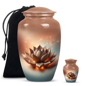 Elegante urna de cremación de flor de loto de metal pequeña de 10 "grande y 3" recuerdo conmemorativo personalizable con cenizas humanas - Product Image 2