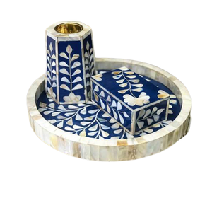 Juego de Quemadores de Incienso Mubkhar de Alta Calidad, con Bandeja de Nácar Industrial Multifuncional con Diseño de Chevron, Hecho a Mano y Decorativo - Product Image 1