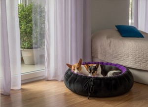 Amistar CozyNest Classic Deluxe Round <b>Dog</b> & Cat Bed XL Luxury Faux Fur with Deep Violet Plush Heating - Product Image 3
