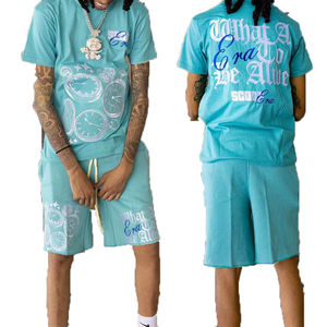 Chándales bordados con logotipo personalizado para hombre, chándal personalizado, conjuntos unisex, conjunto corto de dos piezas para correr para hombre - Product Image 1