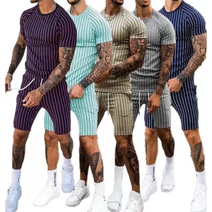 Unisex Eco-Friendly Breathable Quick Dry <b>Tracksuit</b> Set Striped Crew Neck Outdoor Street Short Sleeve 2 Piece Sports Set - Product Image 1