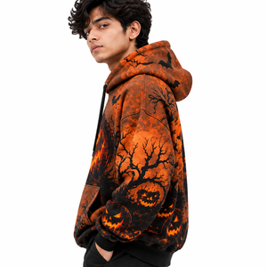 Y2K <b>Halloween</b> Pumpkin <b>Hoodies</b> Oversized Graphic Fleece Sweatshirt Custom Logo 100% Cotton Streetwear Private Label Low MOQ - Product Image 3