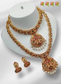 LATEST ANTIQUE FASHIONABLE COMBO SOUTH <b>INDIAN</b> NECKLACE EARRING <b>SET</b> and COPPER SOUTH <b>INDIAN</b> TEMPLE <b>JEWELLERY</b> <b>SET</b> for WOMEN & GIRL - Product Image 3