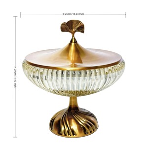 Glass Decorative <b>Bowl</b> <b>with</b> Metal <b>Lid</b> Elegant Storage Jar Stylish Centerpiece Container for Table Kitchen or Living Room Decor - Product Image 6