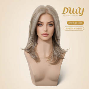 Thea-DWY Mid-Length Layered Lace-Free Part Blonde Highlighted Glueless <b>Wig</b> with Transparent Lace New Arrival - Product Image 2