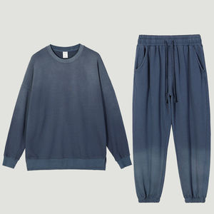 Survêtement jogging deux pièces pour homme, coupe classique, délavé à l'acide, en polaire polyester/coton, avec logo personnalisé, modèle vierge, vente en gros - Product Image 2