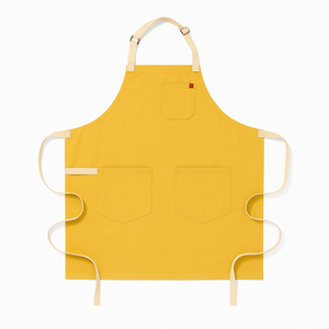 Delantal Amarillo Resistente al Agua, Moderno, con 3 Bolsillos, Cintura Ajustable, de Algodón, Estilo Simple, para Limpieza - Product Image 1