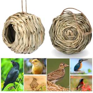 Nido de pájaro de hierba Natural tejido a mano, cama de paja para exteriores, cueva de hábitat, cómodo nido de colibrí, cabaña de pájaro colgante, decoración de jardín - Product Image 2