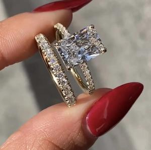 แหวนทอง 14k ประดับเพชรคู่ทรงมงกุฎ สไตล์ยุโรปและอเมริกา แหวนเพชรทรงสี่เหลี่ยมเจ้าหญิง สำหรับงานหมั้น ลดราคาพิเศษ - Product Image 2