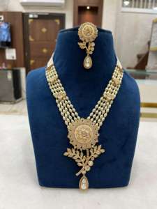 Collier long poli or antique de haute qualité avec pendentif fleur Kundan AD alonwith perles et lignes kundan au milieu de la chaîne mala - Product Image 4