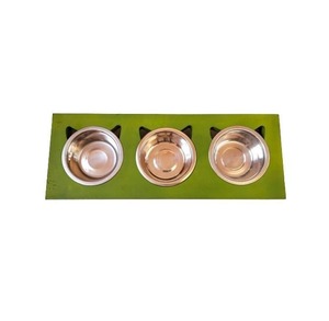 Elevated Double Steel <b>Bowl</b> Dog Feeder with Curved Wood <b>Stand</b> for Pet Dog & <b>Cat</b> - Product Image 2