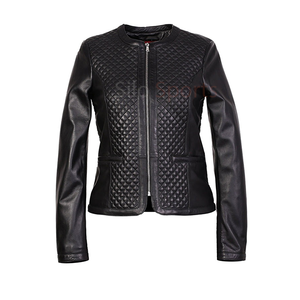 แจ็กเก็ตหนังแท้สีดำย้อมสีล้วนของผู้หญิงเสื้อแจ็กเก็ตหนังแฟชั่นไซส์ใหญ่พิเศษสำหรับฤดูหนาวผลิตจาก2025 OEM - Product Image 1