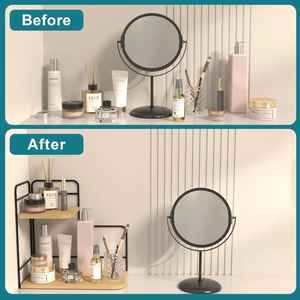 Estante de almacenamiento de pie desmontable moderno de 2 niveles de Metal personalizado organizador de cosméticos estante de exhibición para uso en la encimera del baño - Product Image 6