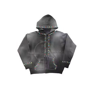 Chándal de diamantes de imitación tallas grandes OEM personalizado hombres lavado ácido chándal de diamantes de imitación en bajo Moq hombres lavado ácido diamantes de imitación - Product Image 2