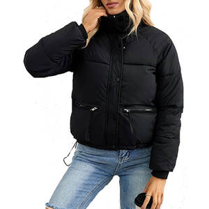 Chaqueta acolchada de lona acolchada Regular gruesa y cálida de invierno para mujer, abrigo negro de talla grande impermeable Reversible elegante con cremallera de poliéster - Product Image 2