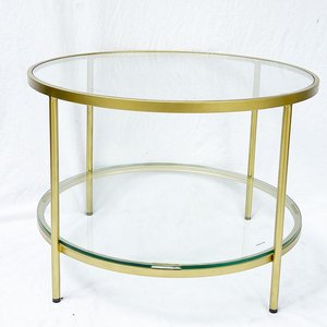Modern Two-Tiered Round <b>Coffee</b> <b>Table</b> with Glass Top and Bronze Frame Durable Living Room Furniture Set-TT68161 - Product Image 3