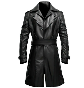 Manteau pour homme en cuir véritable de haute qualité, coupe ajustée, noir, vêtements d'extérieur d'hiver, veste de motard et style tendance - Product Image 3