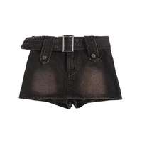 Mini-jupe en jean personnalisée pour femme, élégante, respirante, avec poches boutonnées, ceinture vintage, tissu vintage, taille ajustée, très tendance