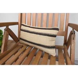 Almohada decorativa de retazos Kilim de lana Beige, patrón de hojas esponjosas Vintage de 8x16 pulgadas para uso en sofá - Product Image 3