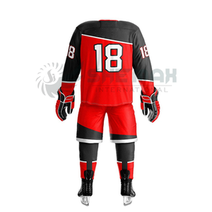 Benutzer definierte 100% Polyester Eishockey Uniform Sets Neueste Design in verschiedenen Stilen und einfachen Farben mit benutzer definierten Teamnamen - Product Image 3