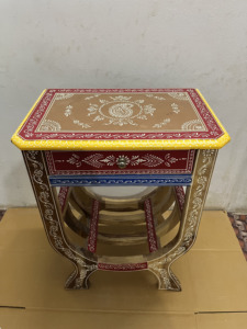Handcrafted Rajasthani Hand-Painted Wooden U Shape Bookstnad With Natural Finish Home Decor Nightstand Bedside - Product Image 5