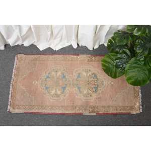 Alfombra de lana turca Beige Vintage de 1,7x3,4 pies, hecha a mano, clásica, área grande, retales abstractos, diseño Rectangular para pasillo, látex - Product Image 1