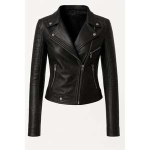 Veste de motard en cuir marron pour homme. C'est une veste de motard en simili cuir noir pour femme. - Product Image 2