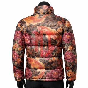 เสื้อแจ็คเก็ตพัฟเฟอร์คอตั้งพิมพ์ลายปลาคาร์ฟลายดอกไม้ เสื้อแจ็คเก็ตฤดูหนาวแบบควิลท์ รับผลิตตามสั่ง OEM ODM ขายส่งจากโรงงาน - Product Image 2