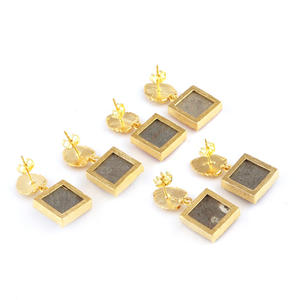 Diseño clásico cristal natural negro azúcar druzy hoja diseñador Stud pendiente colgante latón 18K chapado en oro pendientes de boda - Product Image 5