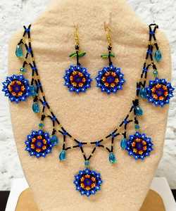 Custom Made Intricate Designed Glass Seed Beaded Necklaces Yellow Black Coloured Sizes for Fashion Jewelry Agate Flower - Product Image 2