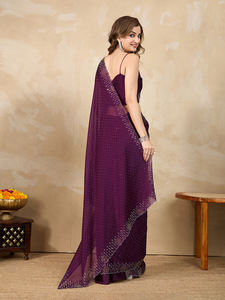 Trendmalls Women's Silk Blend Siroski Unstitch <b>Saree</b> (K1155-<b>Purple</b>) Indian & Pakistani Wedding Party Clothing Wholesale Price - Product Image 3