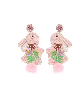 Boucles d'oreilles bohèmes faites à la main en perles de riz, motif lapin de Pâques ethnique, bijoux de fête tendance - Product Image 2