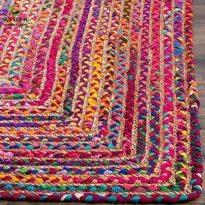 Alfombras y alfombras de dormitorio hechas de material de yute 100% natural y alfombras trenzadas a mano personalizadas de tela de algodón de colores - Product Image 3