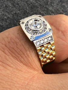 Anillo de diamante de moissanita Chapado en dos tonos de oro amarillo y Plata de Ley de 18 quilates para hombre, banda flexible para boda o regalo - Product Image 4