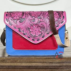 Bolso Bandolera de Cuero Repujado Colorido de Moda 2025, Bolso de Mano de Cuero Genuino de Lujo, Estilo Retro Occidental con Diseño Floral para Mujer - Product Image 1