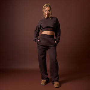 Conjunto de chándal de 2 piezas para mujer, color marrón chocolate, personalizado, de primera calidad, con capucha y pantalones de chándal, conjunto de chándal de 2 piezas para mujer - Product Image 1