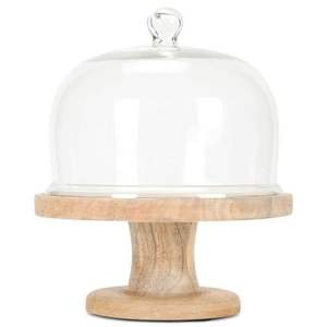 Support à gâteau en bois de luxe avec dôme en verre conçu pour contenir des gâteaux à étages, des cupcakes et des friandises de fête décoratives en toute sécurité - Product Image 2