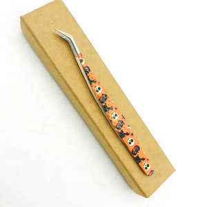 Pinzas de extensión de pestañas de acero inoxidable de alta calidad OEM Punta Negra y Color blanco logotipo personalizado punta de fibra de agarre de diamante belleza - Product Image 1