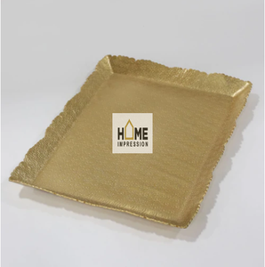 Plateaux de service de luxe en métal, poignée en forme de feuille, décoratifs pour la maison, plateaux à incrustation de marbre - Product Image 5