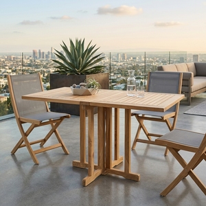 Natural Teak Wood Rectangular Folding <b>Outdoor</b> Garden <b>Table</b> Drop Leaf Slatted Patio Dining <b>Table</b> Setup Decor Pure Art Design - Product Image 5