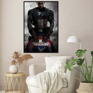 Póster de Capitán América de Marvel, estilo de diseño moderno, material de lona con marco negro para decoración de pared - Product Image 1